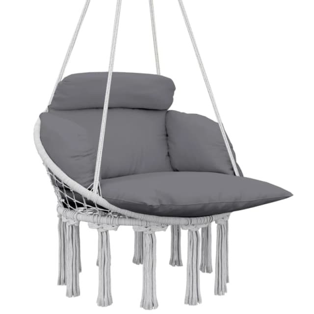 Outsunny Hammock Chair - Boho Hanging Swing Chair with Cushion - Dark Grey TJ Hughes 5063603690462