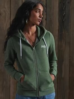 Superdry Orange Label Zip Hoodie, Khaki, Size 8, Women