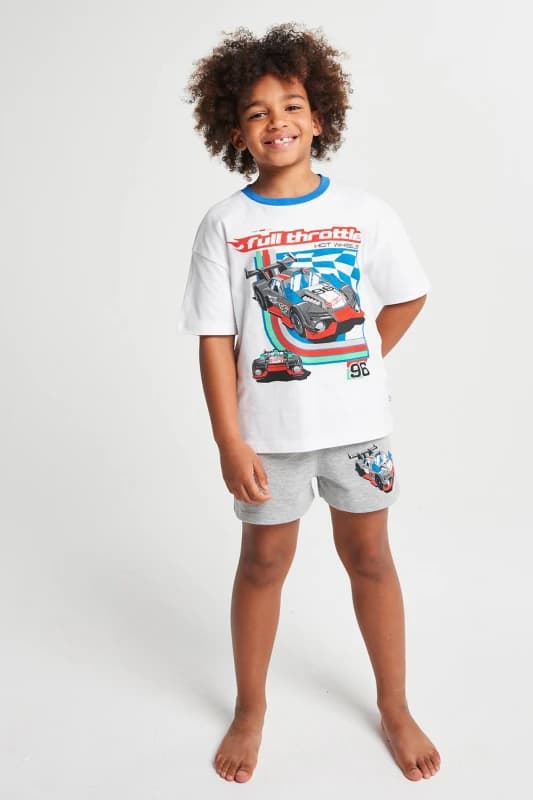 Brand Threads Hot Wheels Short Pyjama Set in White Size: 5-6 Years White Unisex 5-6 Years