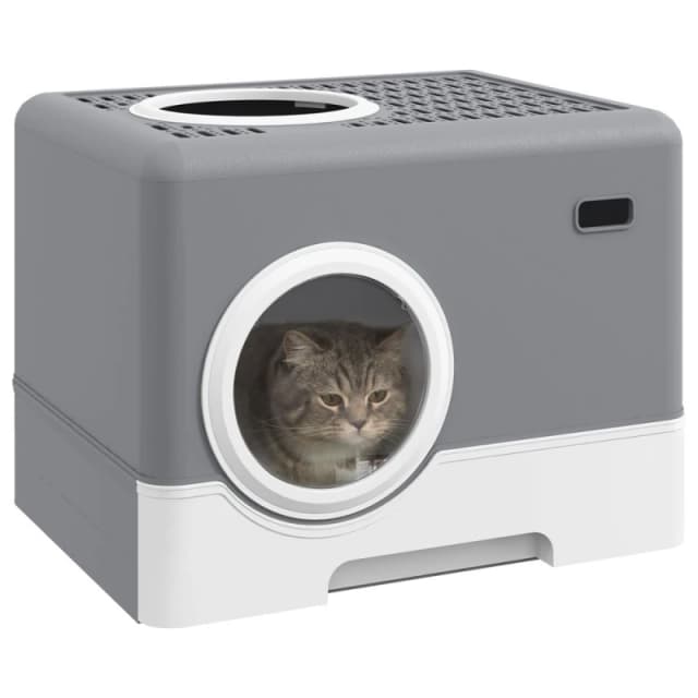 PawHut Enclosed Cat Litter Tray with Lid, Front Entry - Grey D31-084V00GY