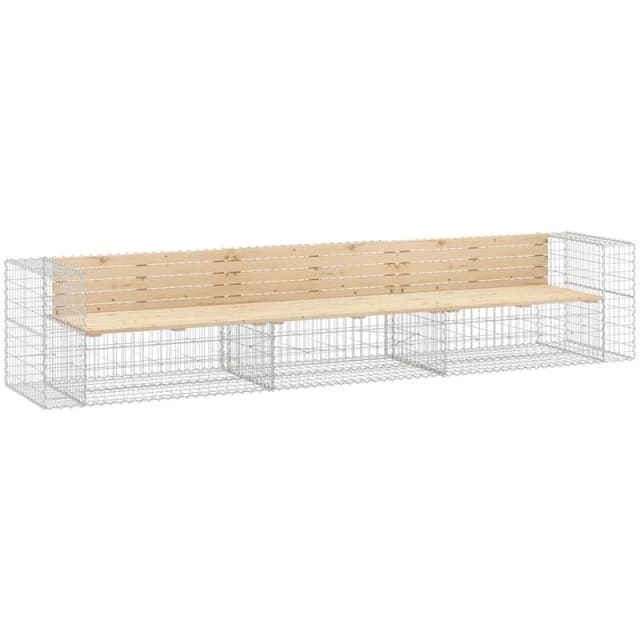 vidaXL Garden Bench Gabion Design 347x71x65.5cm Solid Wood Pine, Brown 3196254