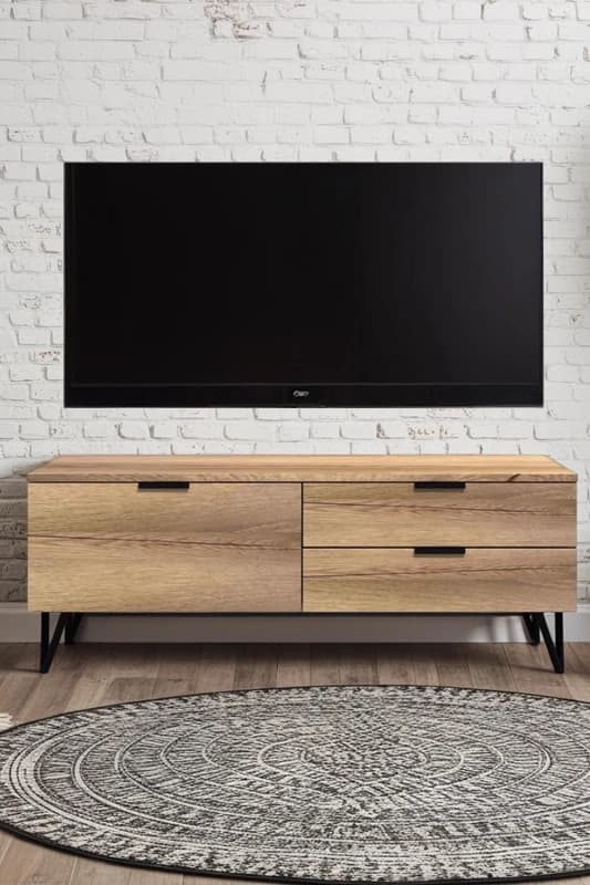 FWStyle FWStyle Cracked Oak 3 Drawer TV Unit Fast Click Assembly in Brown Brown One Size Unisex 5056413123992