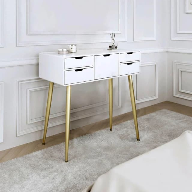 CARME HOME Gabriella Dressing Table-White/Gold White