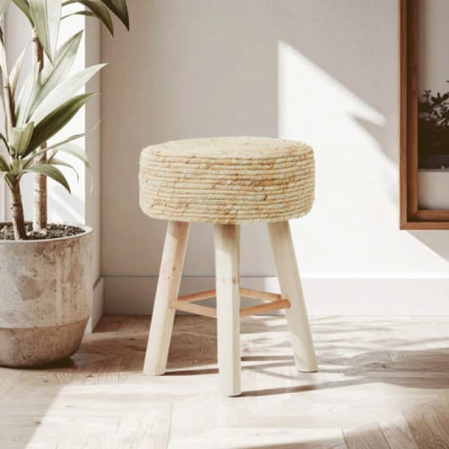 Orsina Stylish Natural Corn Rope Stool, Durable Kitchen Stool For Bedroom, Versatile Design Stool For Guests