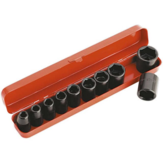 Loops 10 Piece Impact Socket Set - 1/2" Square Drive - WallDrive Socket - Storage Case Multi