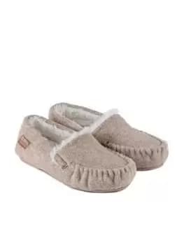 TOTES Totes Isotoner Ladies Fur Line Felt Moccasin, Beige, Size 7, Women