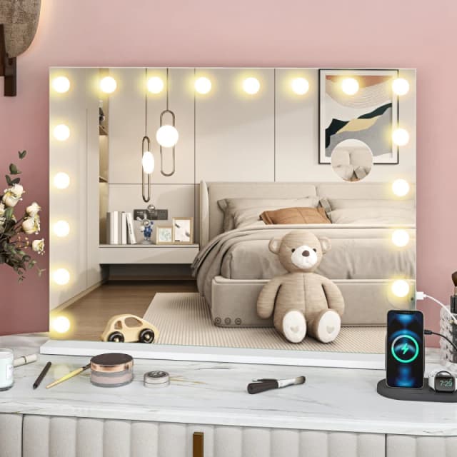 HOMCOM HOMCOM Hollywood Vanity Mirror with Lights, 10X Magnifying, USB Port, White White One Size Unisex 5063603038004