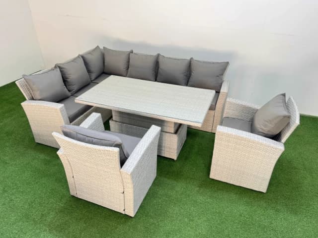 Fimous 8 Seat Garden Furniture Corner Sofa with 2 Armchairs Light Grey Light Grey Unisex