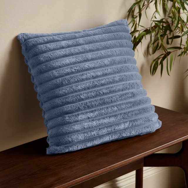 Catherine Lansfield Cosy Ribbed Faux Fur Soft Touch Cushion Cushions 43x43cm Lansfield Blue 42473490043
