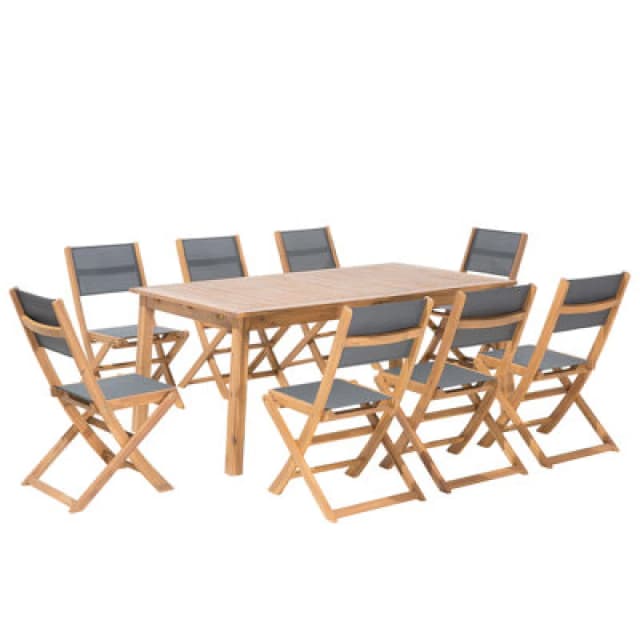 Beliani Garden Dining Set 8 Seater Cesana Acacia Wood Light Brown