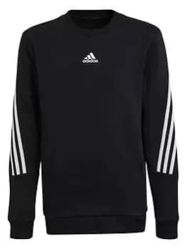 adidas Future Icons Junior Boys 3 Stripe Crew Sweatshirt - Black, Size 11-12 Years