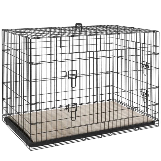 PawHut Dog Crate with 2 Doors, Tray, Soft Cushion, for Extra and Large Dogs Black