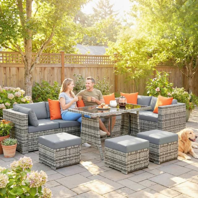 OUTSUNNY 10 Piece Rattan Garden Furniture Set, Outdoor Patio Furniture in Dark Grey Dark Grey Unisex