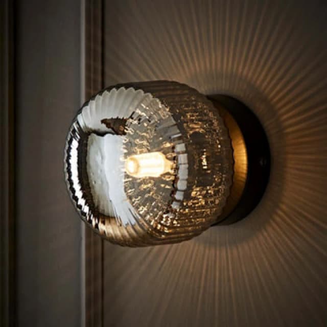 ValueLights ValueLights Calpe Small Ribbed Glass Flush Ceiling Wall Light in Black One Size Unisex 5016529274759