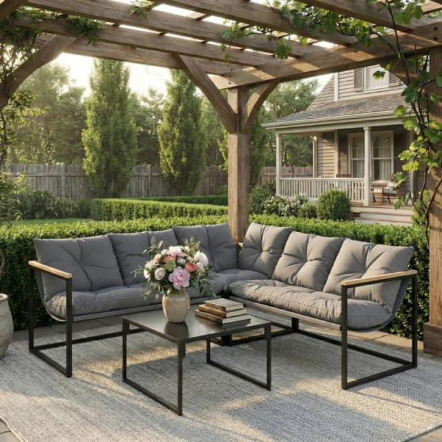 OUTSUNNY 4 Piece Garden Furniture Set with Cushions Coffee Table, Grey Grey Unisex