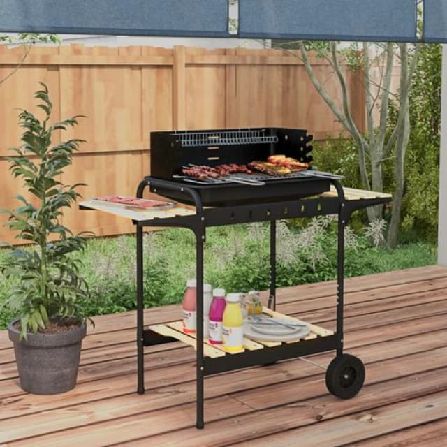 Outsunny Charcoal Barbecue BBQ Grill Trolley W/ 5-level Grill Height Ash Catcher, Black 846-149V00BK