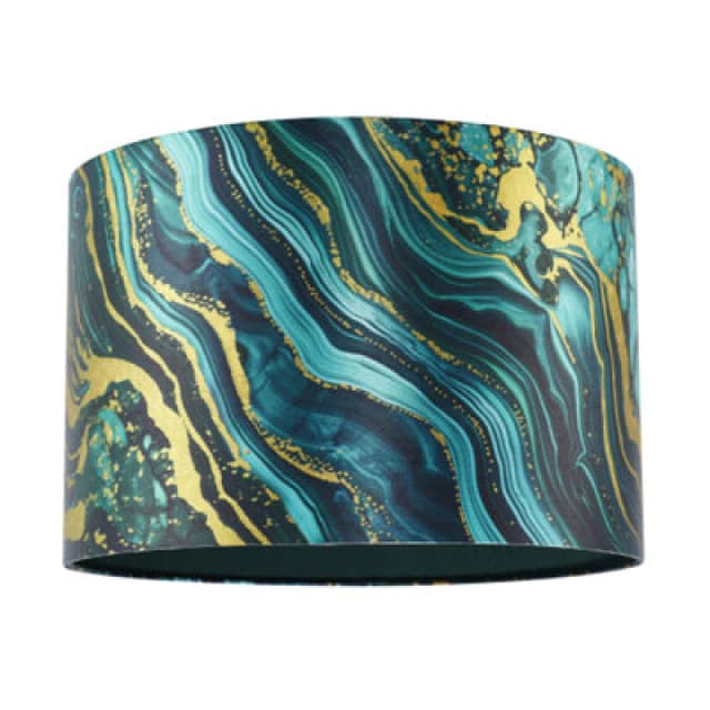 Happy Homewares Modern Green And Gold Satin Fabric Lamp Shade With Wavy Marble Design