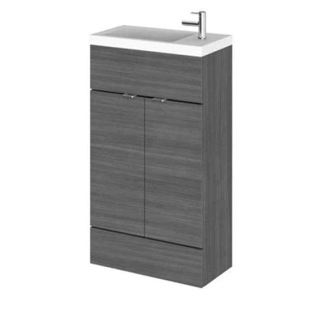 Hudson Reed Fusion Floor Standing 2 Door Vanity Unit & Compact Polymarble Basin, Sink Vanity Unit, Anthracite Woodgrain, 500mm