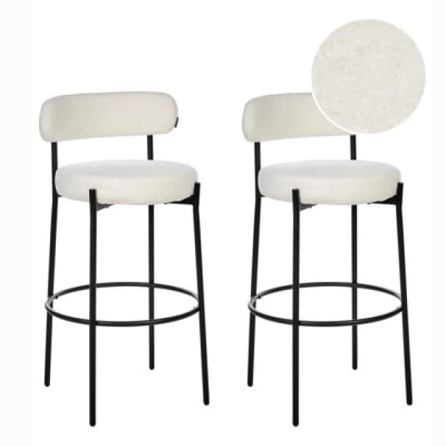 Beliani Set Of 2 Bar Chairs Allison Boucle White