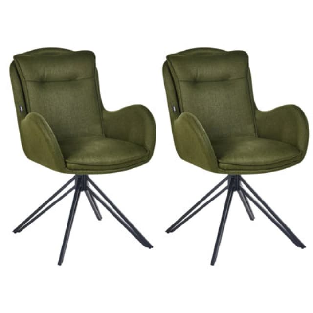 Beliani Set Of 2 Dining Chairs Swivel Avelar Dark Green