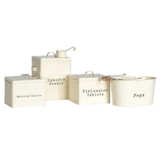 Harbour Housewares 4 Piece Utility Canisters Set - Cream - Vintage Metal Home Kitchen Canister Tin Box Utility Laundry Storage