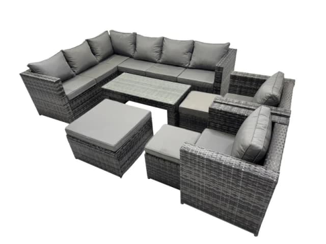 Fimous 8 Pieces Garden Furniture Corner Sofa &3 Footstools Dark Grey Mixed Dark Grey Unisex