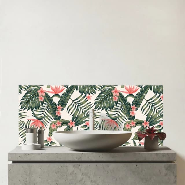 Warren Reed - Designer Dark Tropical Green Leaves Glass Bathroom Splashback Green Unisex