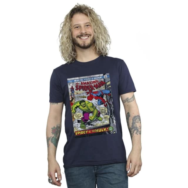 Marvel Marvel Men Spider-Man VS Hulk Cover T-Shirt in Navy Size: Small Navy S Male 5063153428577