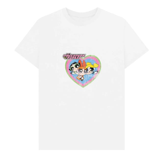 Powerpuff Girls Mens Faded Heart T-Shirt in White Size: Small White Male S