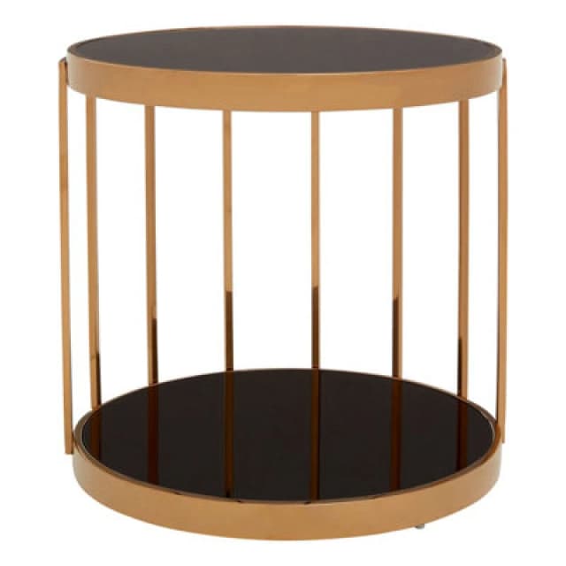 Premier Housewares Modern Design Rose Gold Cage Design Side Table, Luxurious Finish Side Table By Couch, Durable Lounge Table Black