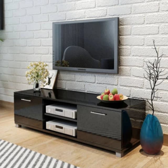 vidaXL TV Hifi Cabinet Sideboard Unit Stand High-Gloss Black MDF TV Stand