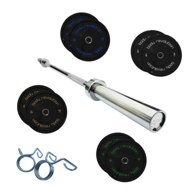 Monstershop 7ft Olympic Weightlifting Bar Bumper Weight Plate Sets 50kg Weight Set in Silver Silver Unisex