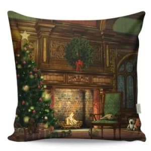 A12938 Multicolor Cushion Fireplace Scene