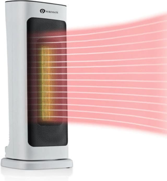 Puremate 2000W Ceramic Tower Fan Heater With Automatic Oscillation - White