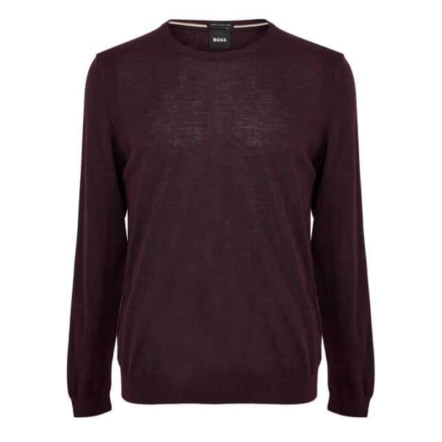 Boss Mens Leno Knit Jumper, Soft Virgin Wool Dark Red male Small