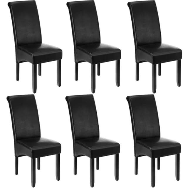 Tectake Set Of 6 Dining Chair - Ergonomic Seat Shape, High Backrest, Padded, Faux Leather - Black