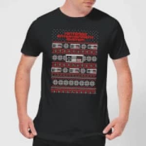 Nintendo NES Pattern Mens Christmas T-Shirt - Black