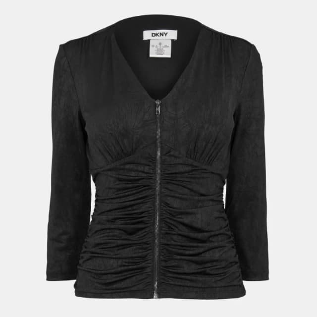 DKNY Womens Long-Sleeve Zip T-Shirt Black female 8 (XS)
