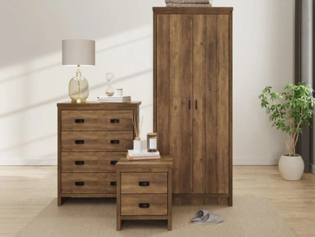 GFW Boston Knotty Oak Effect 3 Piece Bedroom Set