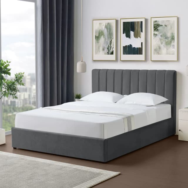 Artemis Home Evelynne Fabric 150cm Kingsize Ottoman Bed Frame with Storage in Dark Grey Size: King Dark Grey Unisex King