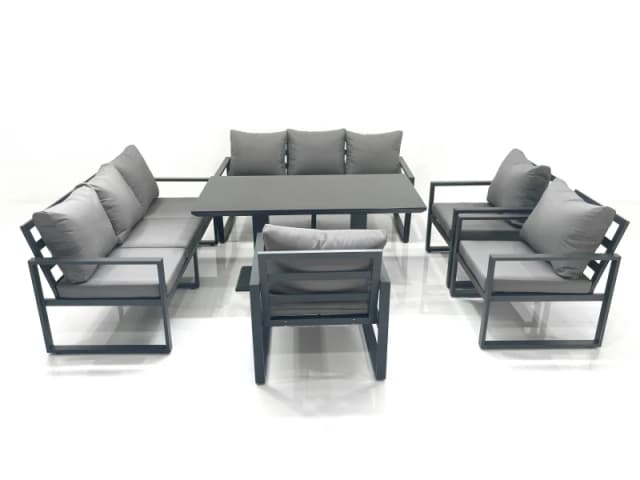 Fimous Garden Sofa Set Aluminium Furniture Rising Dining Tabe Set with 3 Chair Dark Grey Dark Grey Unisex