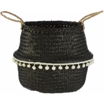 Premier Housewares - Black Finishing Basket Storage Solution For Pantry Kitchen Closet Bathroom Seagrass Basket With Vintage Design 30 x 28 x 30