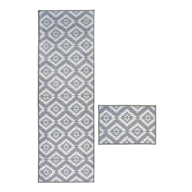 Homemaker Aztec Tile Runner & Mat Set Grey unisex 57x100