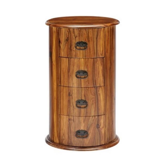 Jaipur Furniture Ltd 4 Drawer Drum Chest - Sheesham Wood - L45 x W45 x H70cm - Honey Dark Finish in Brown Brown Unisex
