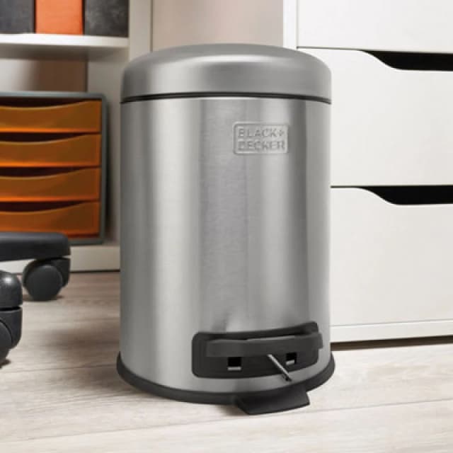 Black + Decker 5L Dome Lid Pedal Bin - Stainless Steel