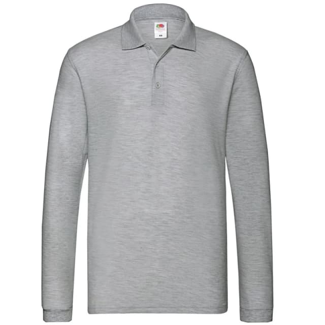Fruit Of The Loom Premium Long-Sleeved Polo Shirt Mid Grey male