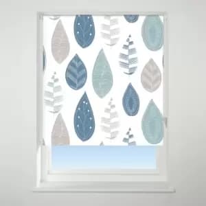 Universal Patterned Leaf Blue Blackout Roller Blind Blue