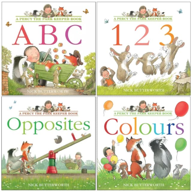 Percy The Park Keeper Early Learning 4 Book Set Colours Opposites ABC 123 For Young Readers Nick Butterworth Books