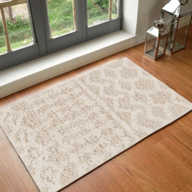 Livabliss Shaggy Geometric Plush Pile Cream Beige Nour Area Rug 60 X 90 Cm - Easy Care, Non Shedding, Ideal For Living Room & Bedroom