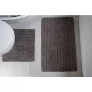 Rapport Finley Bath Set 2 Piece Ribbed 100% Cotton Bathroom Charcoal